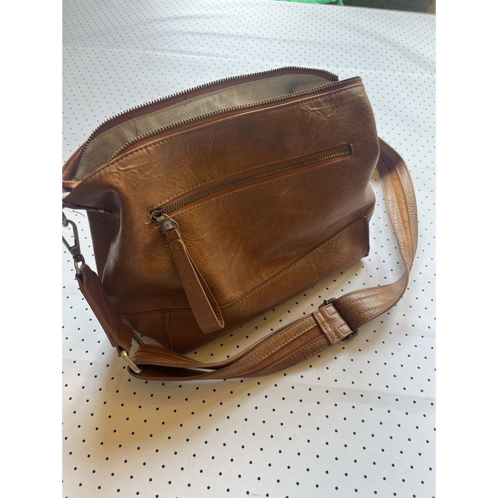 Joy Susan Cognac Vegan Leather Crossbody Slouch Hobo Bag Boho